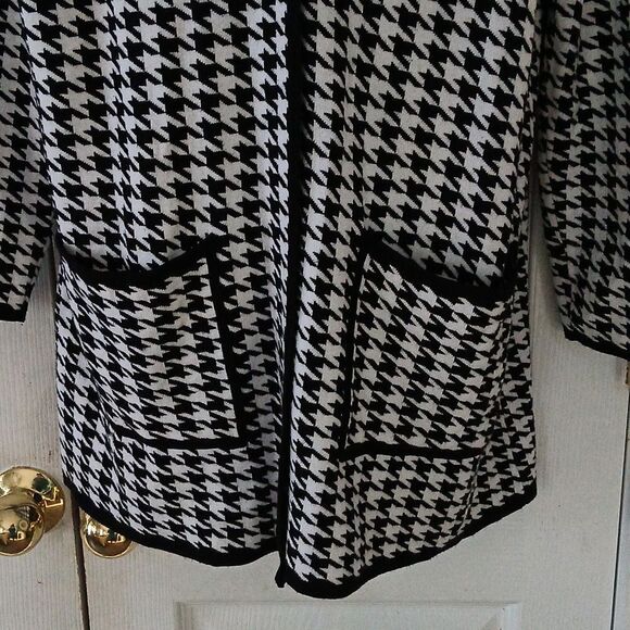 Lauren Michelle houndstooth single button closure cardigan with pockets Sz L - Picture 2 of 5